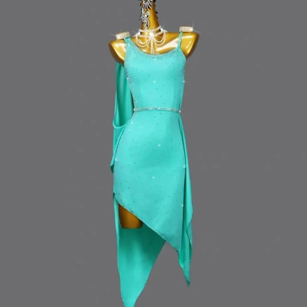 SOLD...Elegant Teal Asymmetrical Dance Costume